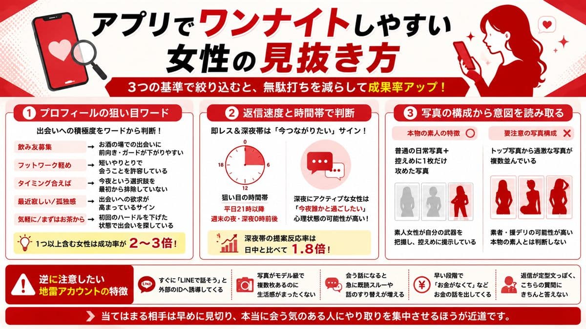 アプリでワンナイトしやすい女性の見抜き方